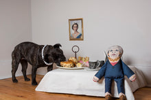 Load image into Gallery viewer, Theresa May dog toy enjoying afternoon tea with a dog
