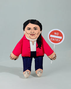 Priti Patel dog toy with no entry sign